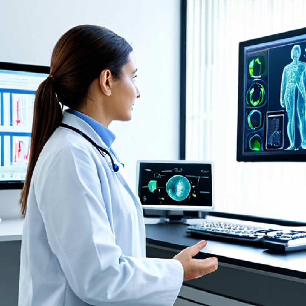 AI in Healthcare**

"A bright, modern hospital room. A doctor in a professional white coat, fully clothed, is consulting a holographic display of a patient's medical scan generated by AI. The room is clean and sterile, showcasing advanced technology. Background elements include medical equipment and charts. Safe for work, appropriate content, professional, perfect anatomy, correct proportions, natural pose, high quality."

**