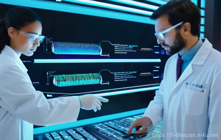평균수명과 유전자 연구 - **"The Living Library of DNA: Unlocking Longevity's Code"**
    A futuristic, brightly lit laborator...