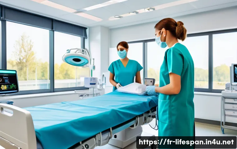 평균수명 통계 - A vibrant, detailed scene of a modern European hospital interior focused on advanced medical care: d...