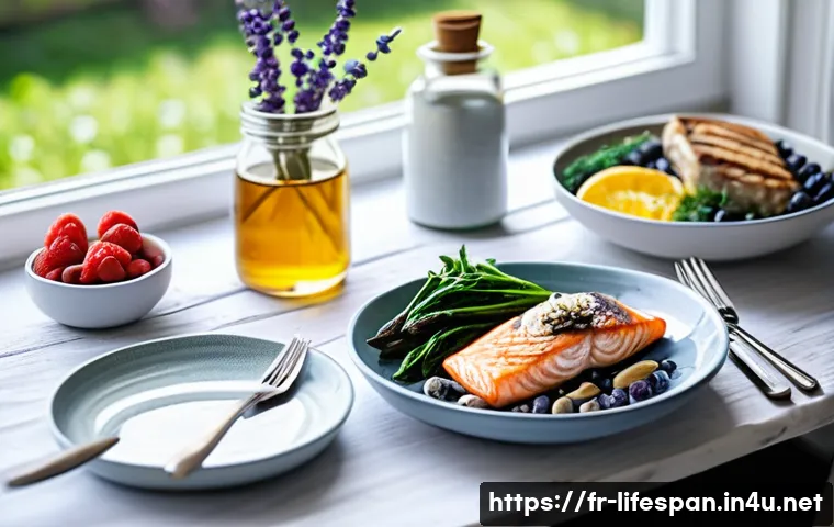 뇌 건강과 평균수명 - A vibrant, healthy breakfast scene featuring a French-style table set near a sunny window, with a pl...